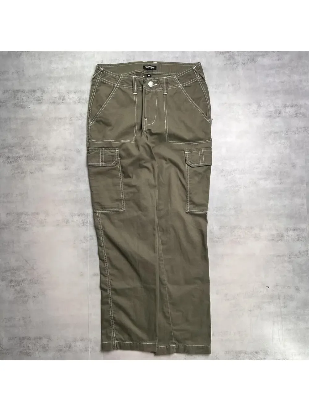 Y2K Olive Green True Religion Grunge Cargo Skater Pants